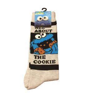 Sesame Street All About the Cookie Men's Crew Socks Size 10-13 Light Gray